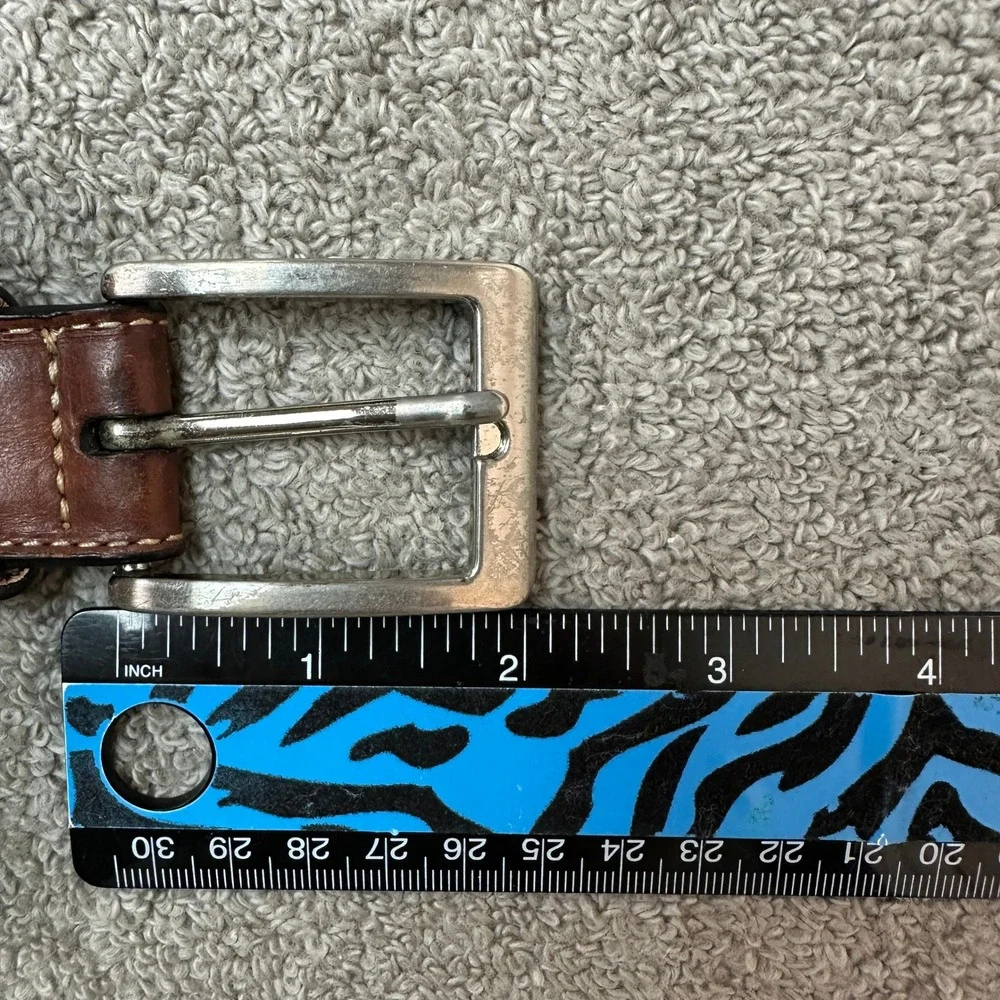Mens Brown Leather Belt White Contrast Stitching Silver Buckle 48 Inch